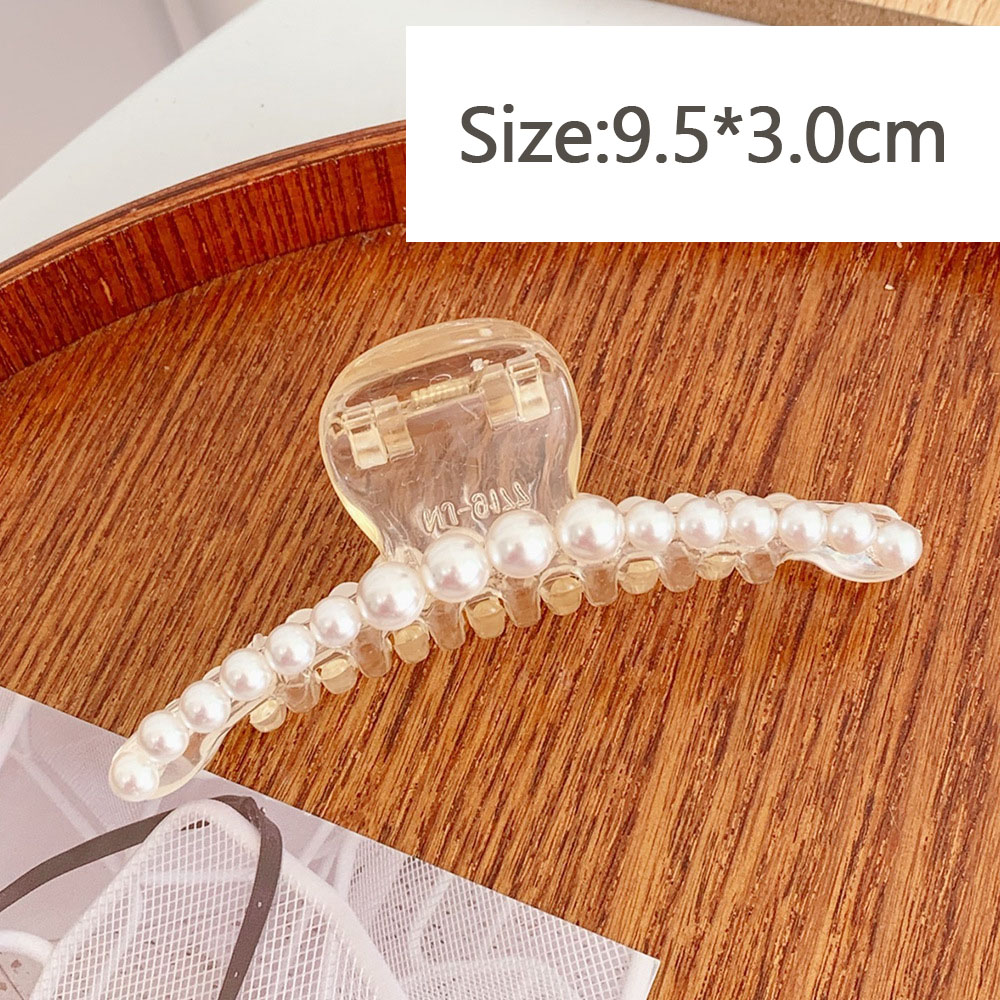 Las mujeres pelo Clips hueco tiburón pulpo Clip geométrica horquilla con perlas gran elegancia broche para peluquerías accesorios para el cabello: Lengthened pearl