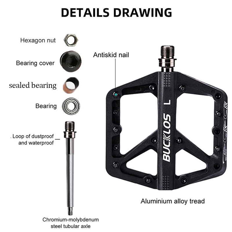 BUCKLOS MTB Bike Pedals Sealed Bearing Mountain Road Bicycle Flat Pedal Platform Ultralight 9 16'' Platform Pedals Bicycle Part