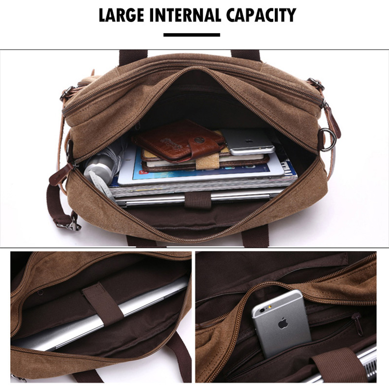 Men Canvas Briefcase Travel Bags Suitcase Classic Messenger Shoulder Bag Tote Handbag Big Casual Business Laptop Pocket XA138ZC