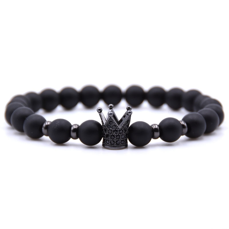 HYHONEY Jewelry Natural Stone beads Bracelet for women Micro Pave Zirconia CZ Crown Charms Bracelet men