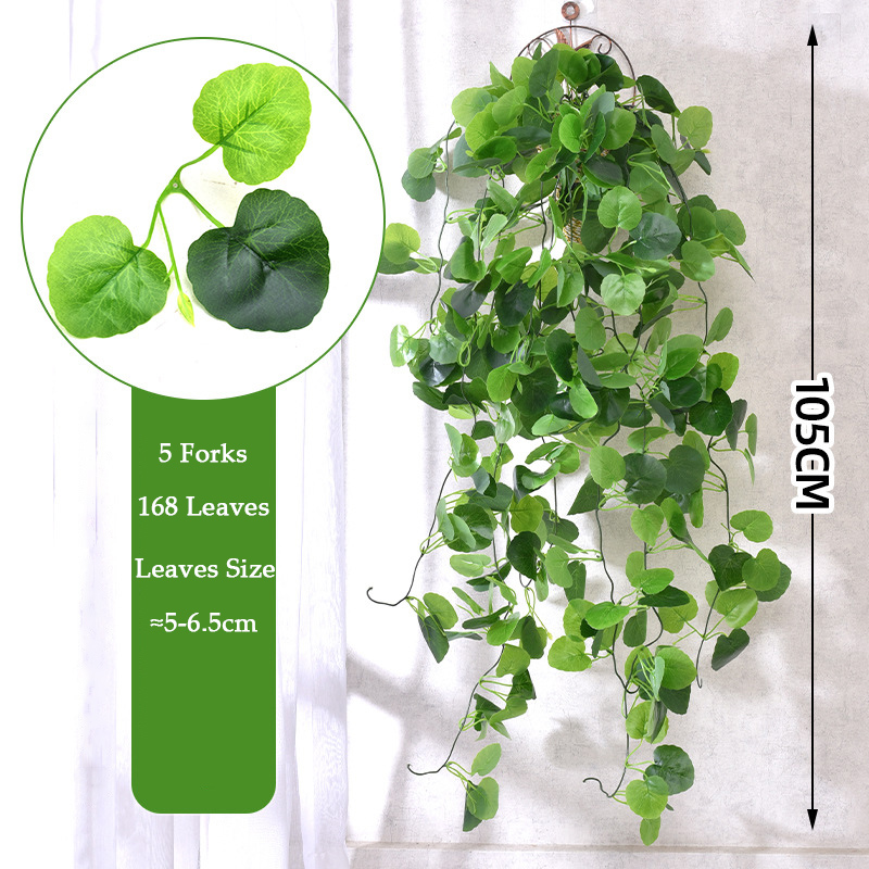 Plantas de enredaderas artificiales de 105cm, 5 tenedores, enredadera de plástico para exteriores, hiedra verde, plantas colgantes de pared, rama para el hogar, jardín, decoración de boda: Rosa claro