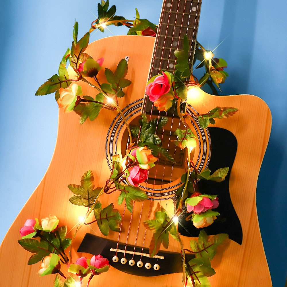 Guirnalda de luces LED con forma de rosa, 2M, 20 luces con batería/alimentación por USB para decoración de fiestas, cumpleaños y bodas