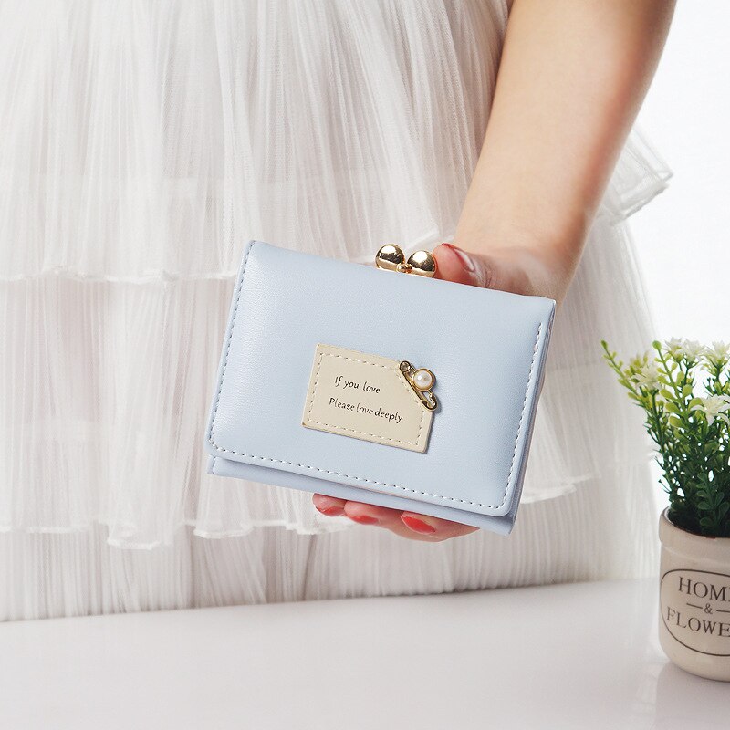 Dames portemonnees dames korte drievoudige portemonnee eenvoudige schattige studenten clutch kaarthouder portemonnee: Blauw