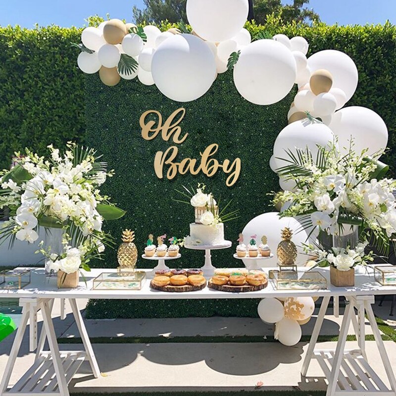 Trä klistermärke oh baby flicka trä dekorationer för hemskytte rekvisita bakgrund vägg inredning födelsedagsfest baby shower leveranser