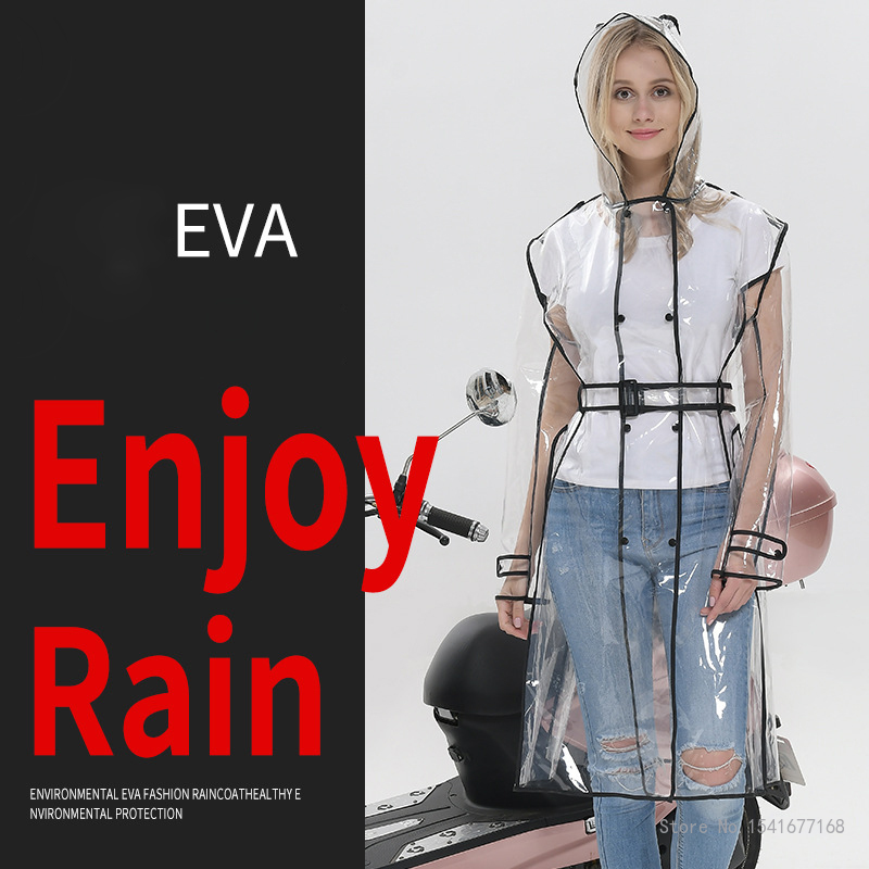 EVA Waterproof Transparent Plastic Clear Long Ladies Raincoats Women Men Rain Coat Jackets Hooded with Belt poncho