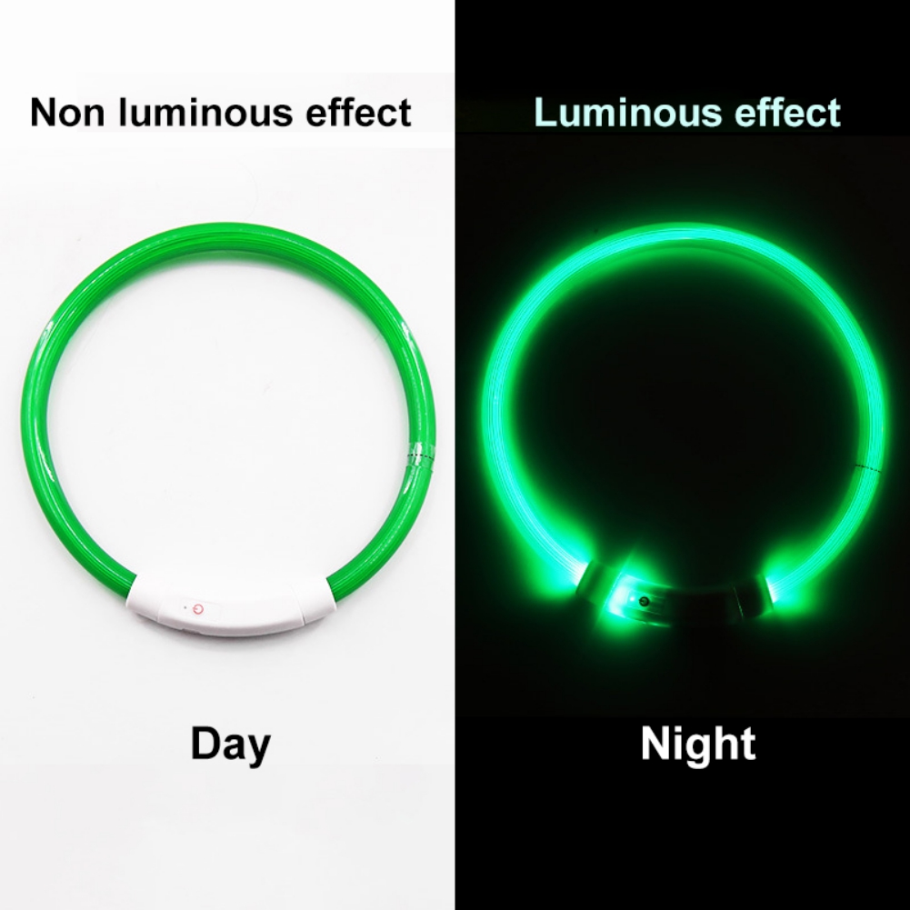 Glowing Pet Dog Collar Rechargeable Led Dog Collar Anti-Lost Dog Collar Luminous LED Night Safety Flashing Light Up Pet Necklace: Green Light / L