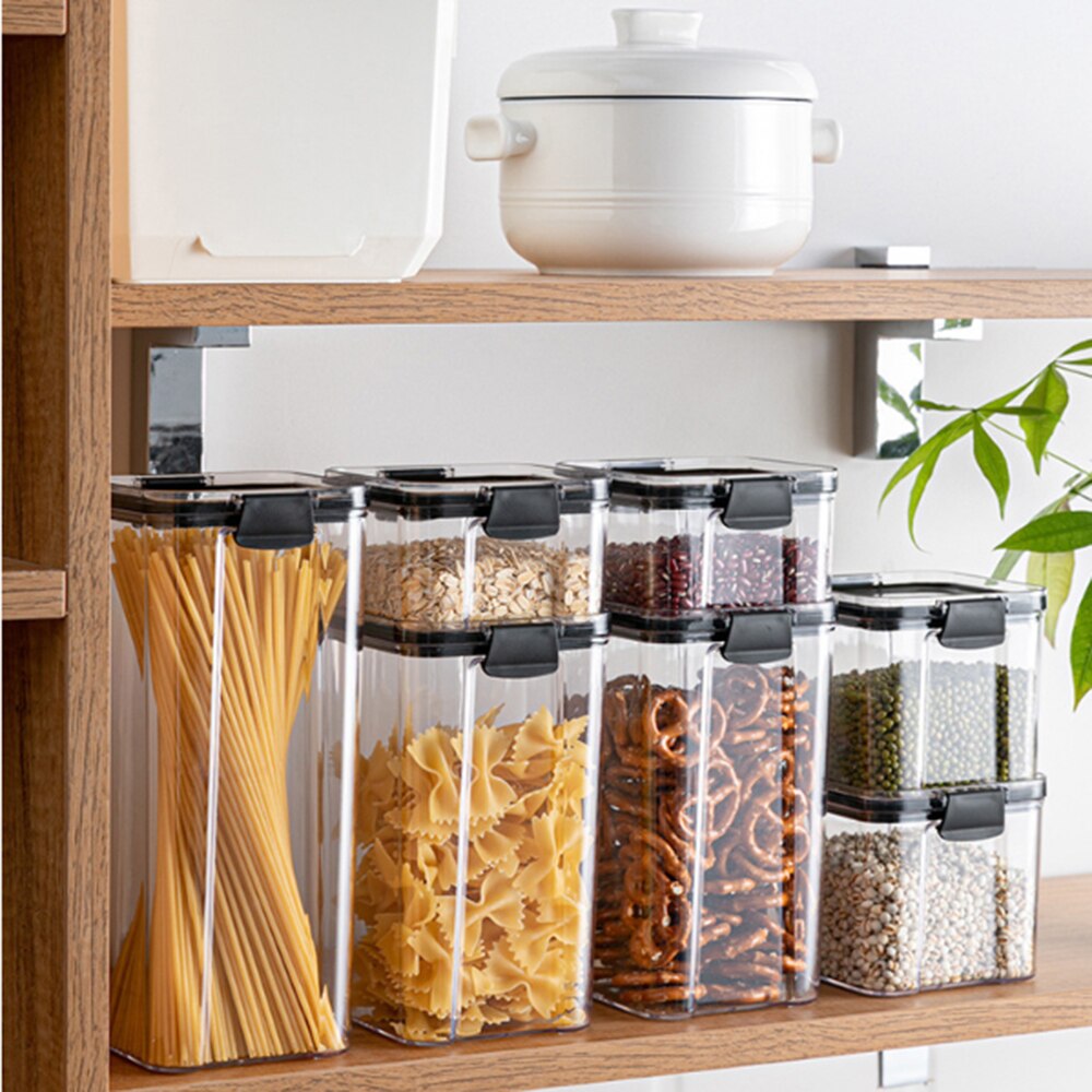 460/700/1300/1800 ML Sealed Cans Food Storage Container Plastic Kitchen Refrigerator Noodle Box Multigrain Storage Tank