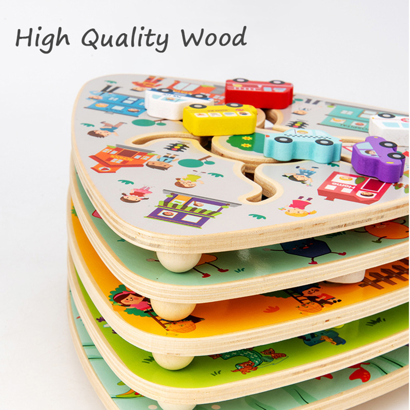 Tableros de laberinto Montessori, juguetes de madera, fruta Animal, rompecabezas deslizantes con forma Digital, juego a juego, juguetes educativos de aprendizaje para niños