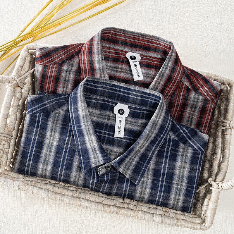 Camisa a cuadros azules de manga larga para hombre, ropa de trabajo informal a rayas, estilo Hong Kong, azul, rojo, GC-1236, novedad de verano y primavera de