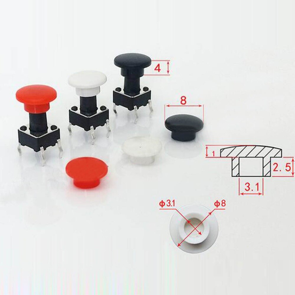200pcs 6*6mm button cap push button caps red/black/white switch cover for 6*6 round switches price