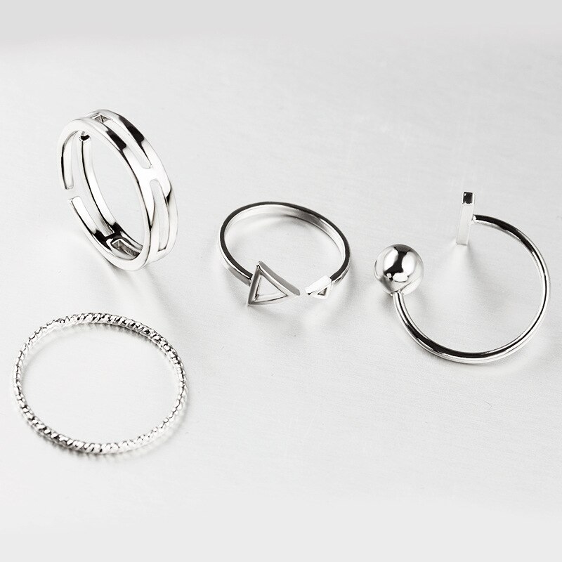 Einfache Silber Edelstahl Hochzeit Ring Sets für Frauen Geometrische Persönlichkeit Legierung Wilden Knuckle Ringe Einstellbare Schmuck