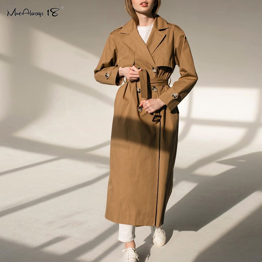 Mnealways18 Neue Zweireiher Graben Mantel Kleid Frauen Windjacke Langarm angeschnallt verlieren Mantel Damen Oberbekleidung Frühling Herbst