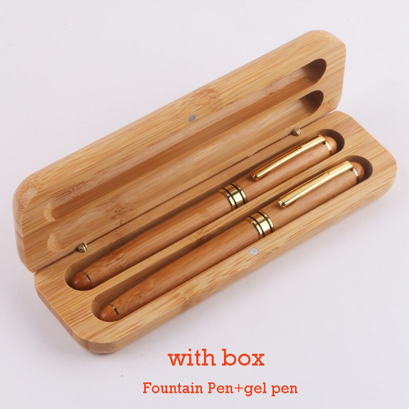 Luxury Bamboo Calligraphy Art Fountain Pen Gel Pen 0.5mm Ink Writing Tools Students Ballpoint Pen Office Business with Box: Combination