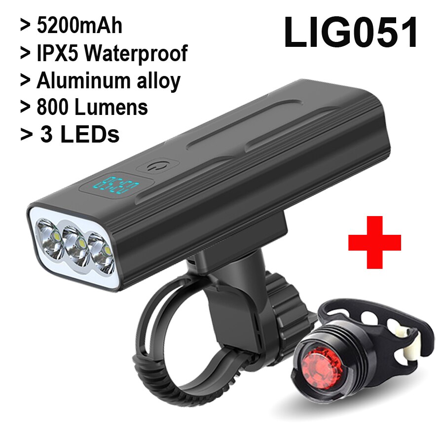 NEWBOLER 8 LEDs Pantalla de potencia de luz de bicicleta 2000 Lumen 10000mA Luces de bicicleta MTB Faros de ciclismo como accesorios de bicicleta de banco de energía: LIG051 Rear Light