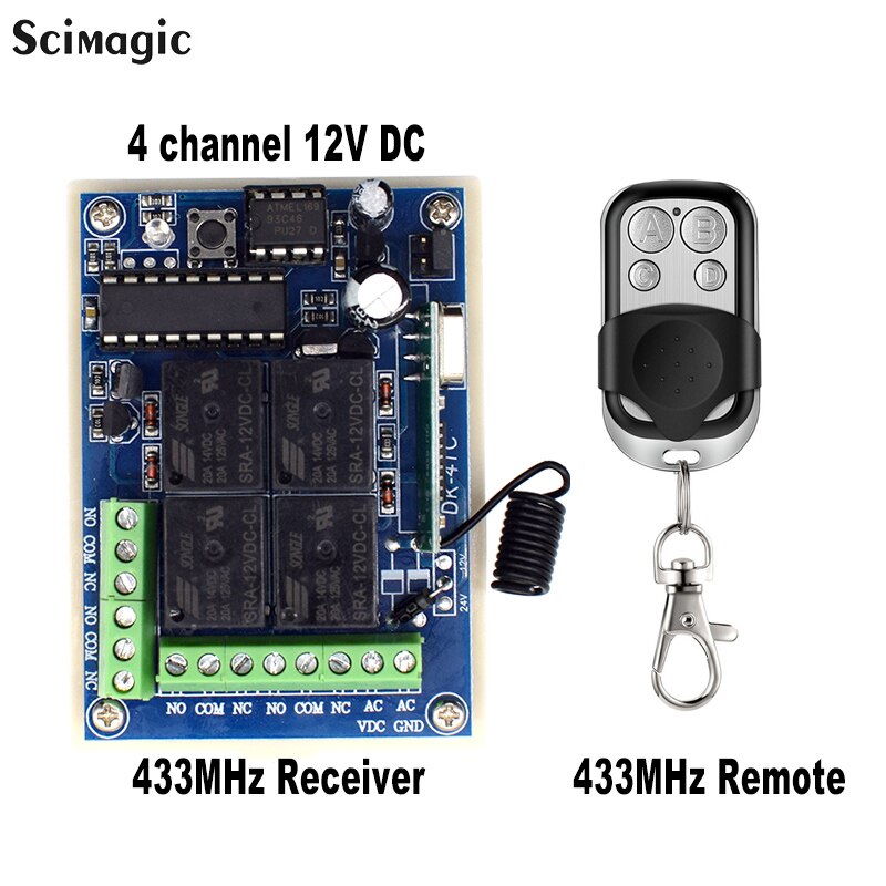 433MHz Universal Wireless Remote AC 220V 4CH rf Relay and Transmitter Remote Garage/LED/Light/Fan/Home appliance Control switch: C