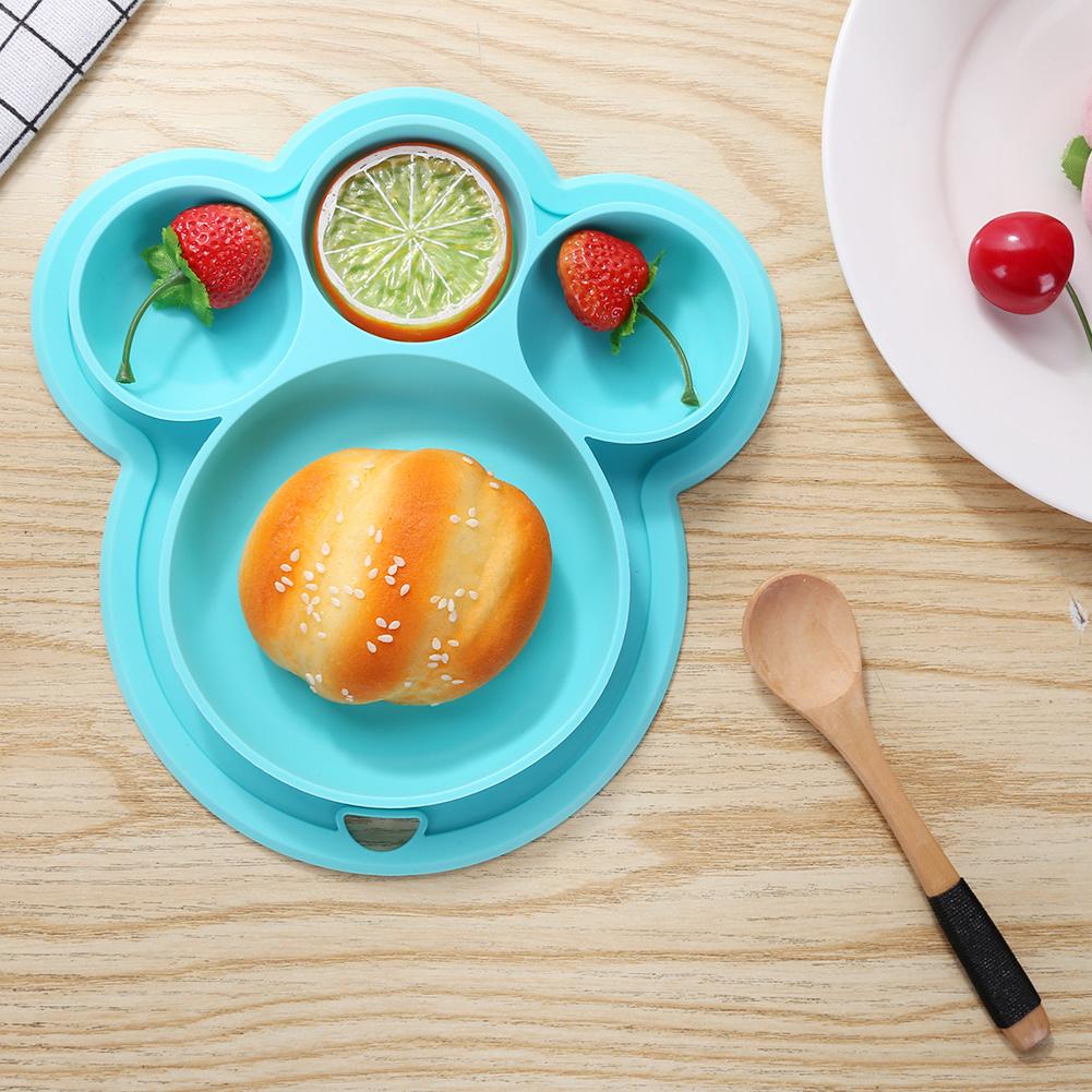 Kids Silicone Bear Paw Dinner Feeding Tableware Hanging Hole Children Bowl Bear Paw Children Dinner Plate