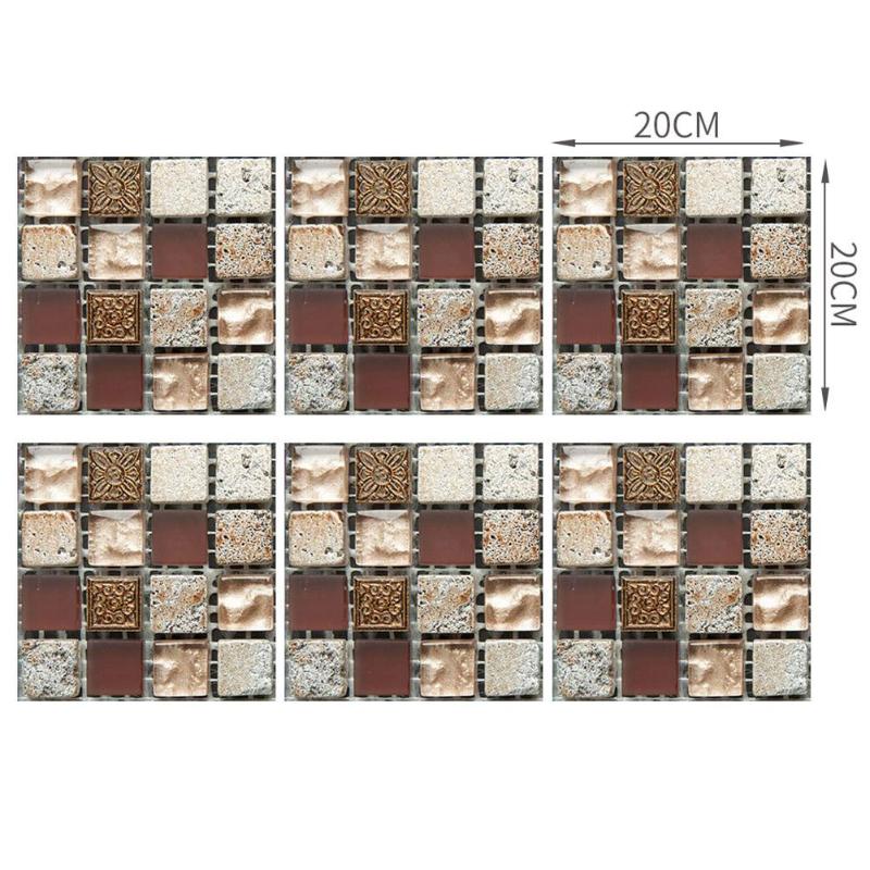 6pcs Tiles Stickers Self Moisture-proof Surface Covered with Film Adhesive Mosaic Kitchen Bathroom Waterproof Wallpaper: MSC030