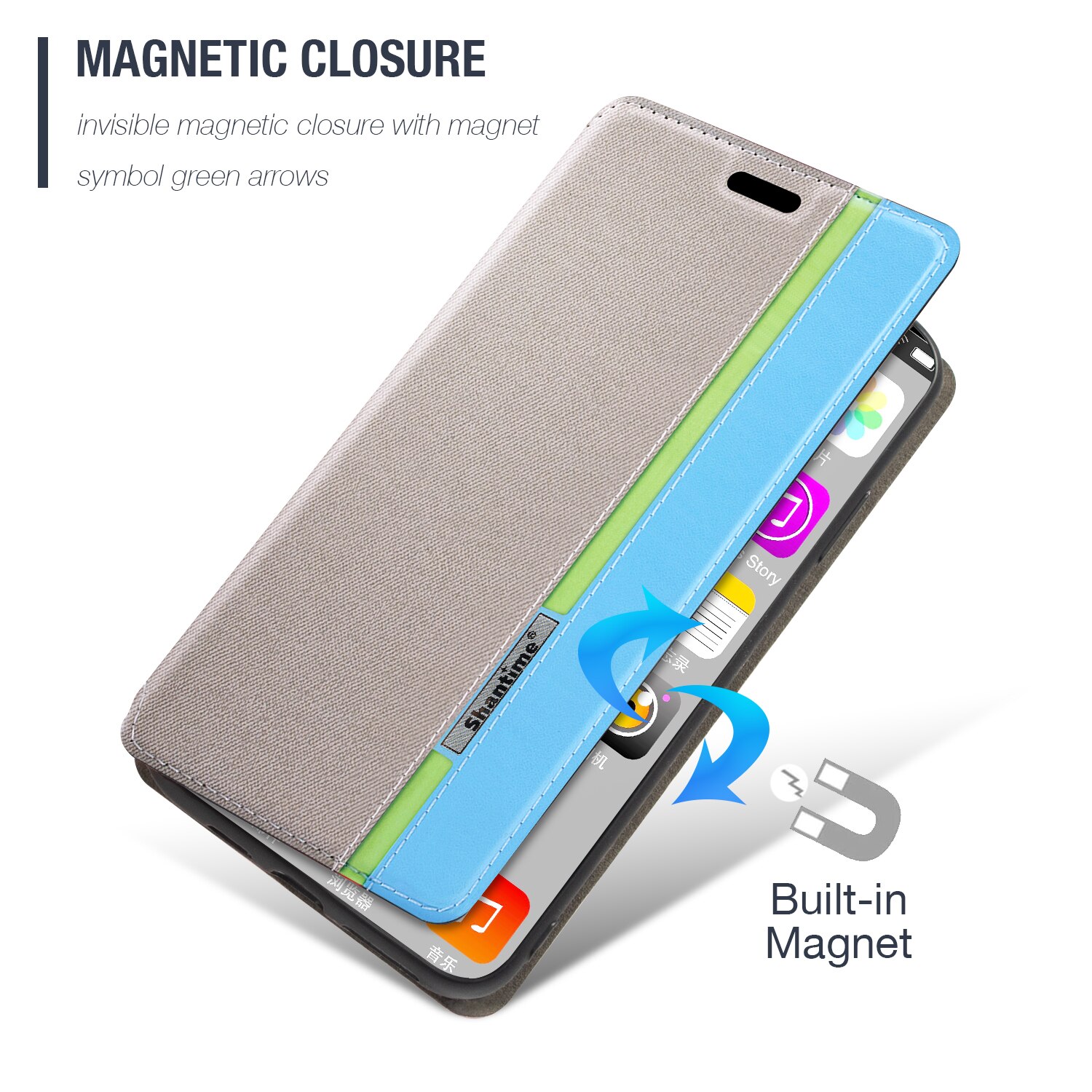 Per Ulefone Power Armor 14 Pro custodia moda Multicolor chiusura magnetica custodia in pelle Flip Cover con porta carte 6.52 pollici: Power Armor 14 Pro / Grey