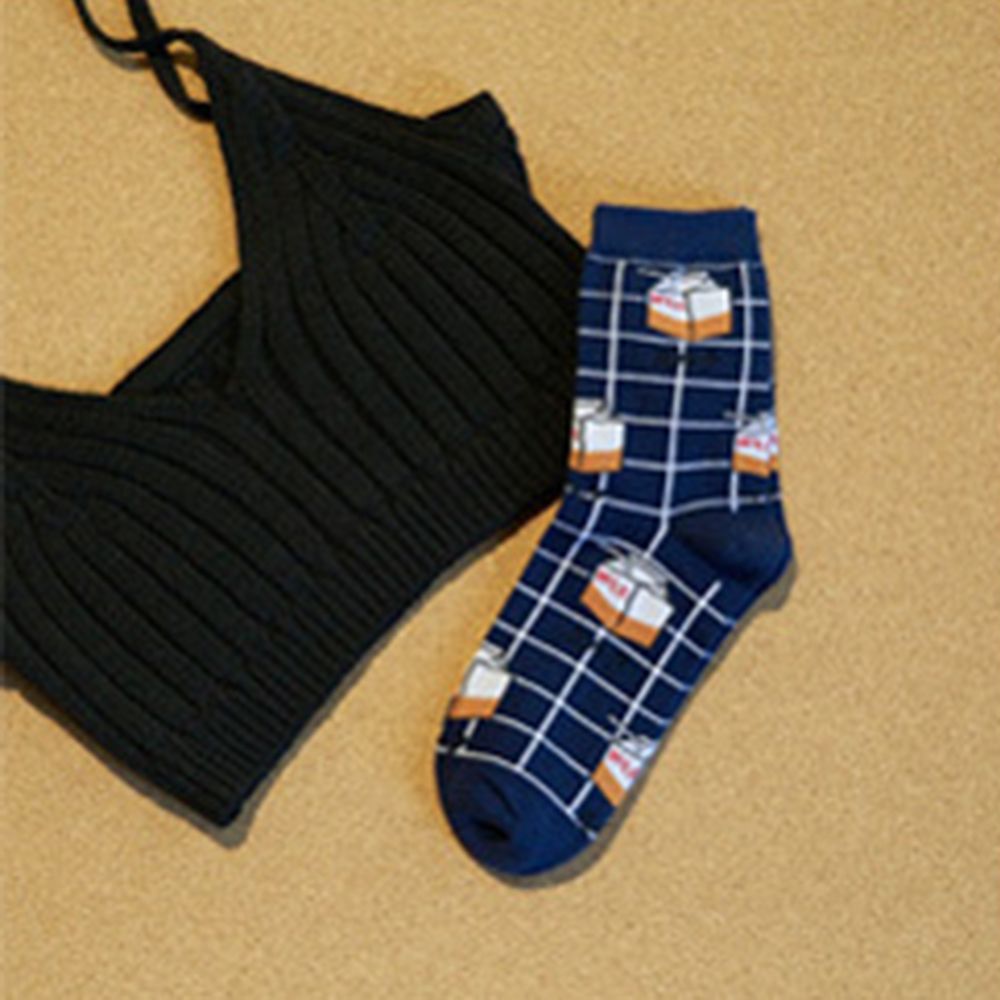 Japan stil hipster sjove sokker mælk harajuku kvindelige sokker tegneserie bomuld glad strømpe ankel varm vinter bomuld: Flåde