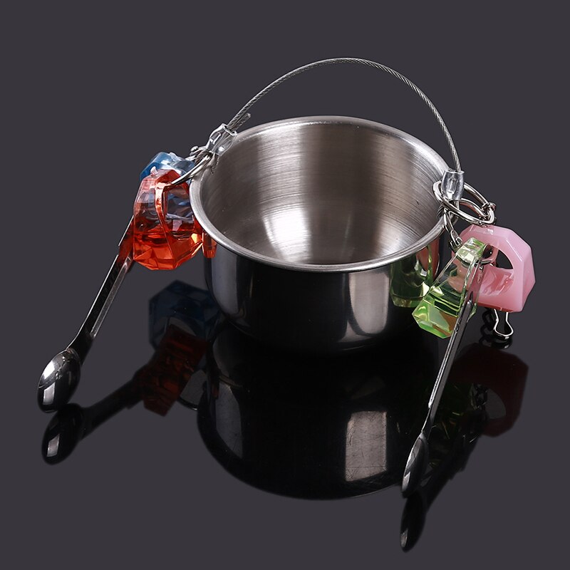 Bird Feeder Cups Food Water Feeding Bird Double Cups With Clip Stainless Steel Parrot Cage Stand Bird Supplies