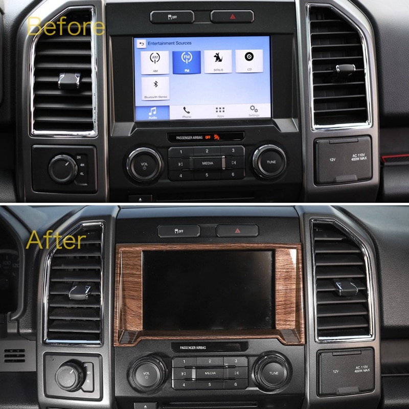 Auto-interieur Dashboard Navigatie Gps Cover Decoratieve Trim Voor Ford F150 Auto Accessoires, Houtnerf