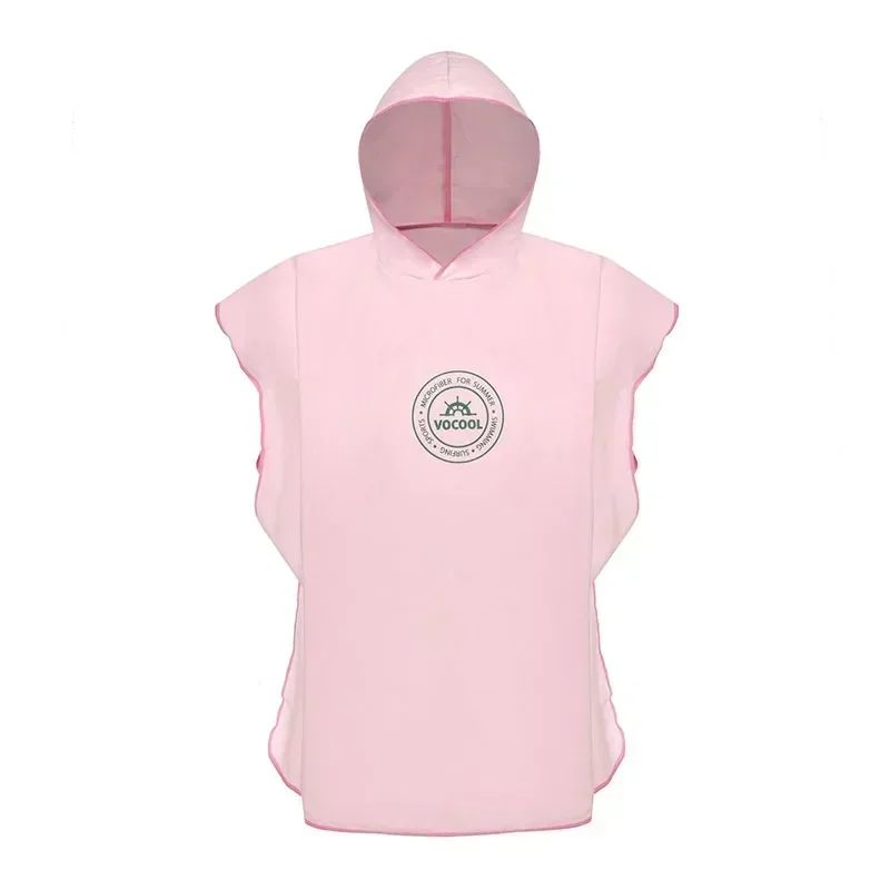 Mikrofaser-Schwimmüberzüge für Kinder, mit Kapuze, Bad, Strand, Poncho, Handtücher, Surf-Poncho, schnell trocknend, wechselnder Bademantel, Kinder-Schwimmhandtücher: S / Rosa