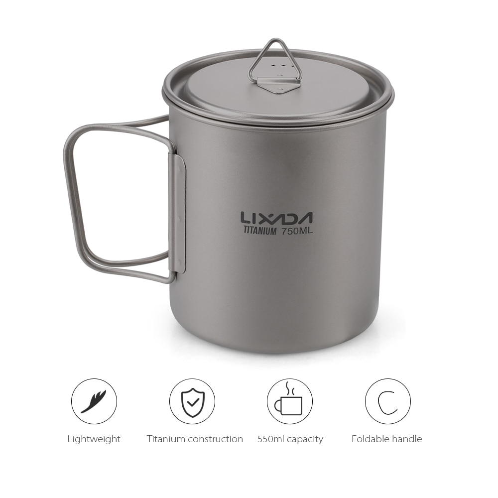 Lixada Ultralight Titanium Cup Outdoor Draagbare Camping Picknick Water Cup Mok Met Opvouwbare Handvat 300Ml/350Ml/550Ml/650Ml