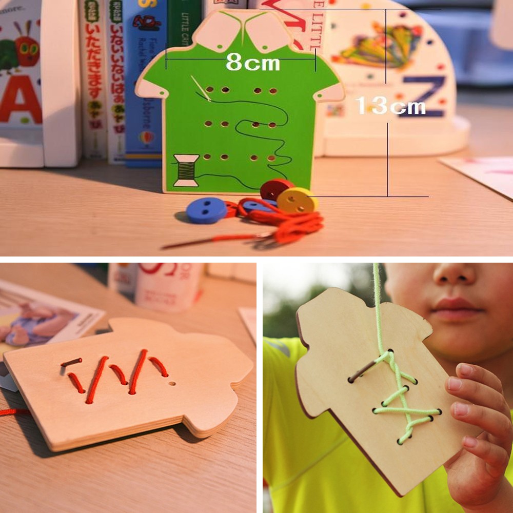 abalorios para niños Tabla de cordones juguetes de madera para niños pequeños botones para coser educación temprana enseñanza SIDA para niño niña niños