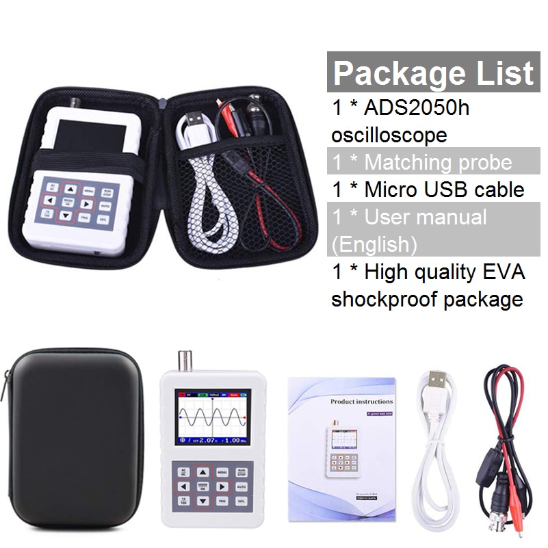 YEAPOOK – Mini Oscilloscope numérique Portable, Kit de stockage, bande passante de 5MHz, taux d'échantillonnage de 20 MS/s, entrepôt RU