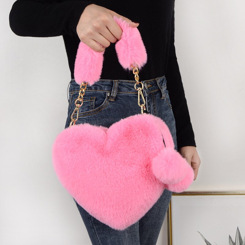 Hartvormige imitatiebont dames handtassen schattige pluche schoudertas chian messenger crossbody tas dames clutch portemonnee liefdestassen