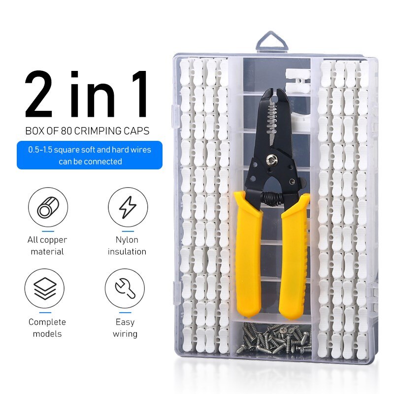 80 stk kabelstik sæt universal  ch2 to-positions push-type terminal tang &amp; crimper 2 in 1 quick connect wire håndværktøj: Default Title