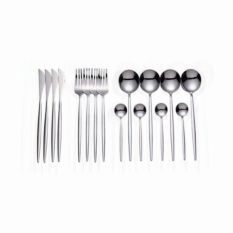 16Pcs Servies Rvs Bestek Moderne Gouden Bestek Set Vork En Mes Set Regenboog Bestek Voor Restaurants Servies: silver 16 pcs