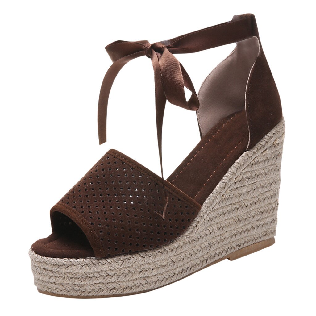 Summer Women's Roman Wedge Sandals Fish Mouth Platform Cross-Strap Straw Wedges Shoes Trend Women Sandals Shoes High: Brown / 38