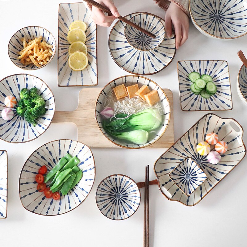Japanese ceramic cutlery set rice bowl steak dish salad bowl noodle bowl sushi long dish fish plat kitchen decoration