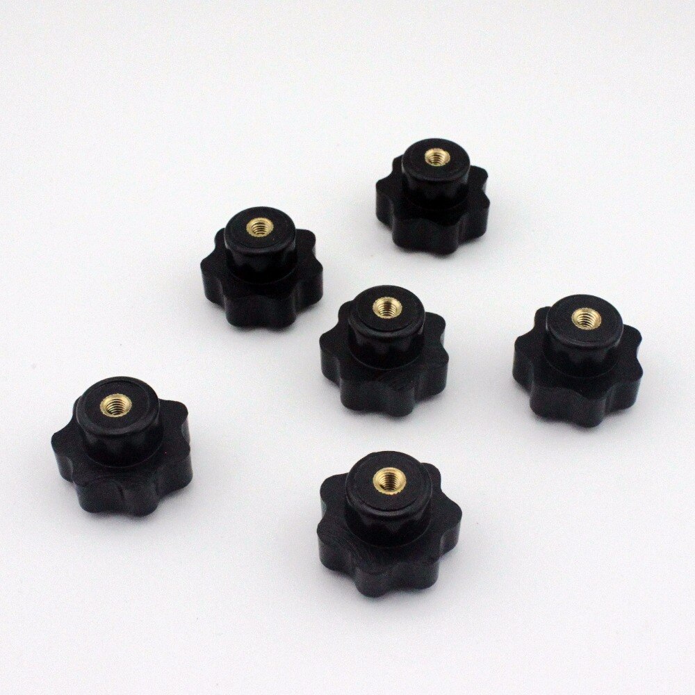 6pcs M5 Female Thread 30mm OD Star Shaped Head handle Nuts Knob Clamping Nuts Knob with through-hole