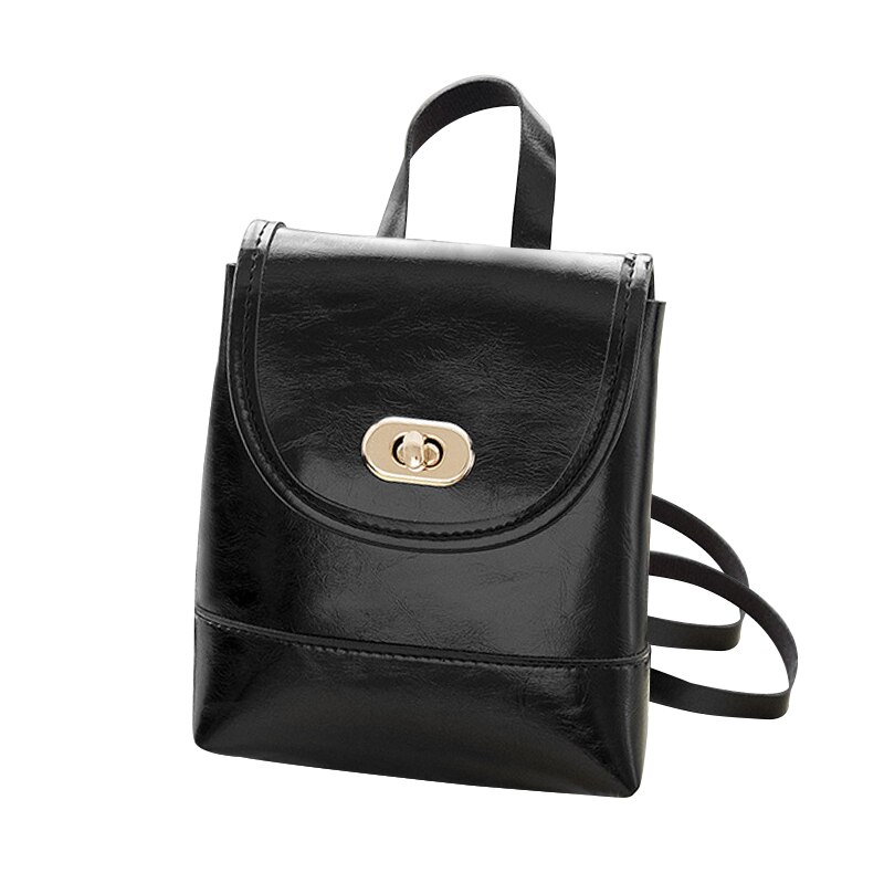 Casual Mini Women Backpack PU Leather Oil Skin Mini Bucket Bag for Travel Students School Bag Ladies Laptop Woman: Black