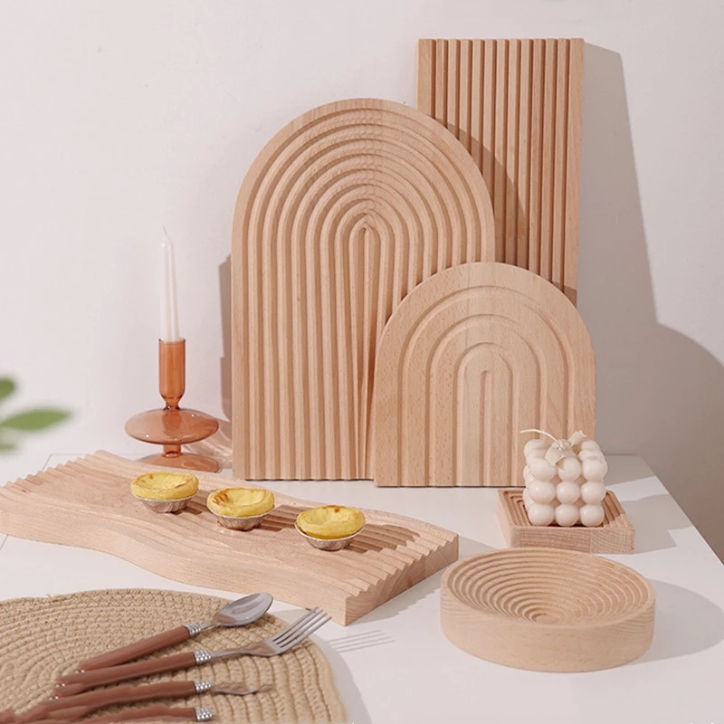 Photography Photo Props Food Storage Fruit Dessert Dinner Bread Tea Coffee Wood Wave Trays Plate Desk Decorations Wooden Crafts