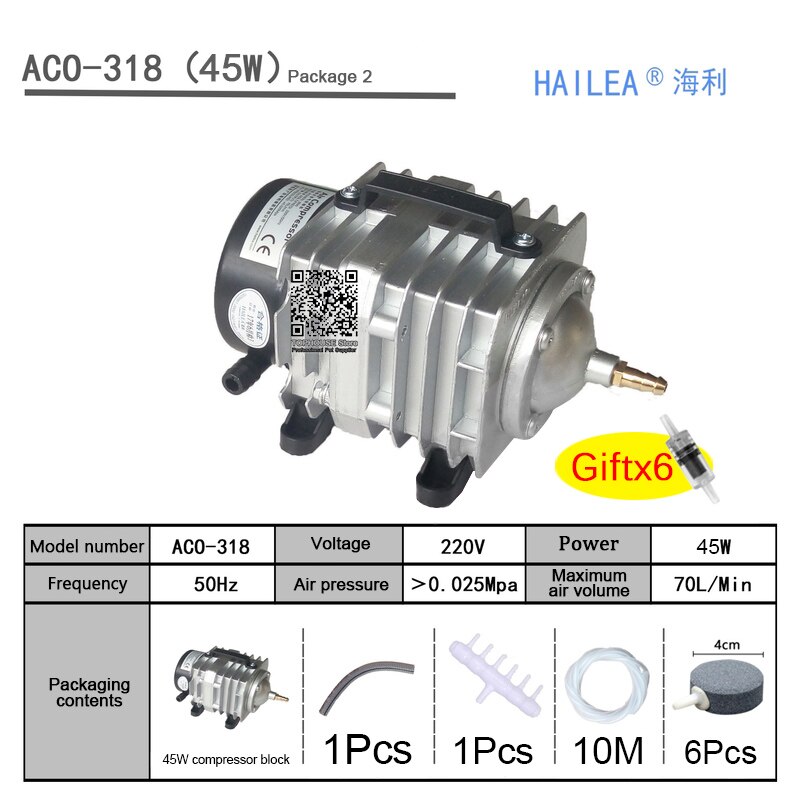 Bomba eletromagnética de alta potência, 220v, hailea, ac, lagoa, oxigênio, compressor de bomba, aerador de ar, ACO-208 308 318: ACO-318 Package2