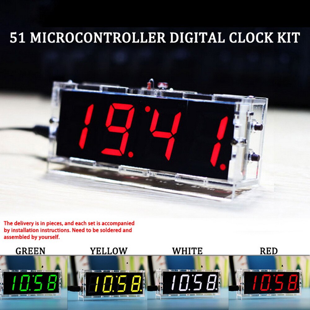 Diy Digital Led Clock 4digit Light Control Temperature Date Time Display Transparent Case Indoor Outdoor With Speech Alarm Clock