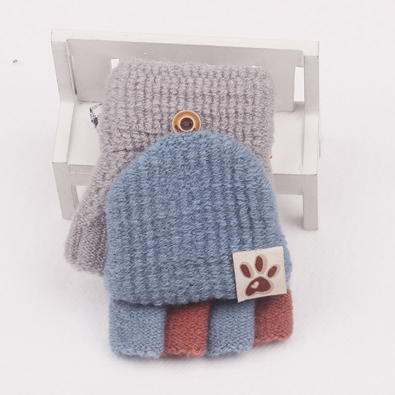 Flip Winter Handschoenen Kids Baby Wanten Warmer Soft Convertible Vingerloze Handschoenen Wol Verdikking Warme Blootgesteld Vinger Handschoenen