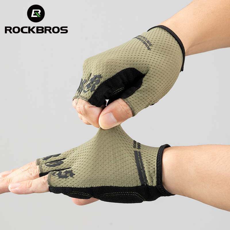 ROCKBROS Fahrradhandschuhe, stoßfeste Halbfinger-Handschuhe, atmungsaktiv, stoßfest, kurze Fahrradhandschuhe, Sommer-Handschuhe mit hoher Elastizität