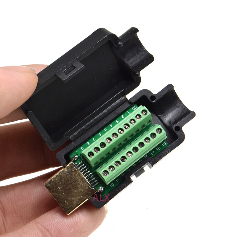 1Stck HDMI 19Stift stecker stecker zu Terminal Adapter mit schwarz Hülse draht kabel freies Lot 19 Stift