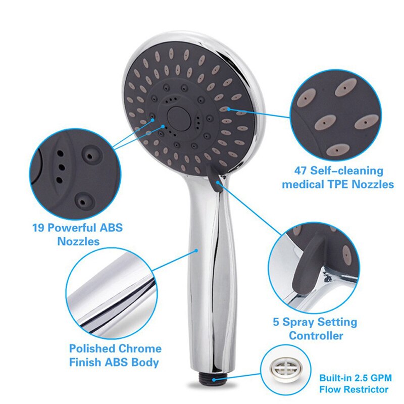 High Pressure Handheld Shower Head Set with Powerful Shower Spray Multi-functions with Hose Kit TI99