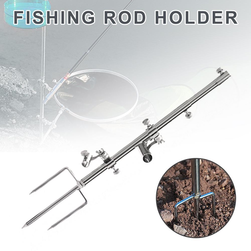 3in1 Stainless Steel Wild Fishing Rod Bracket Multifunctional Ground Support Fishing Rod Stand Pole Folding Holder