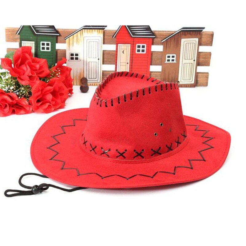 Retro Unisex Denim Wild West Cowboy Cowgirl Rodeo Fancy Dress Accessory Hats red: Red