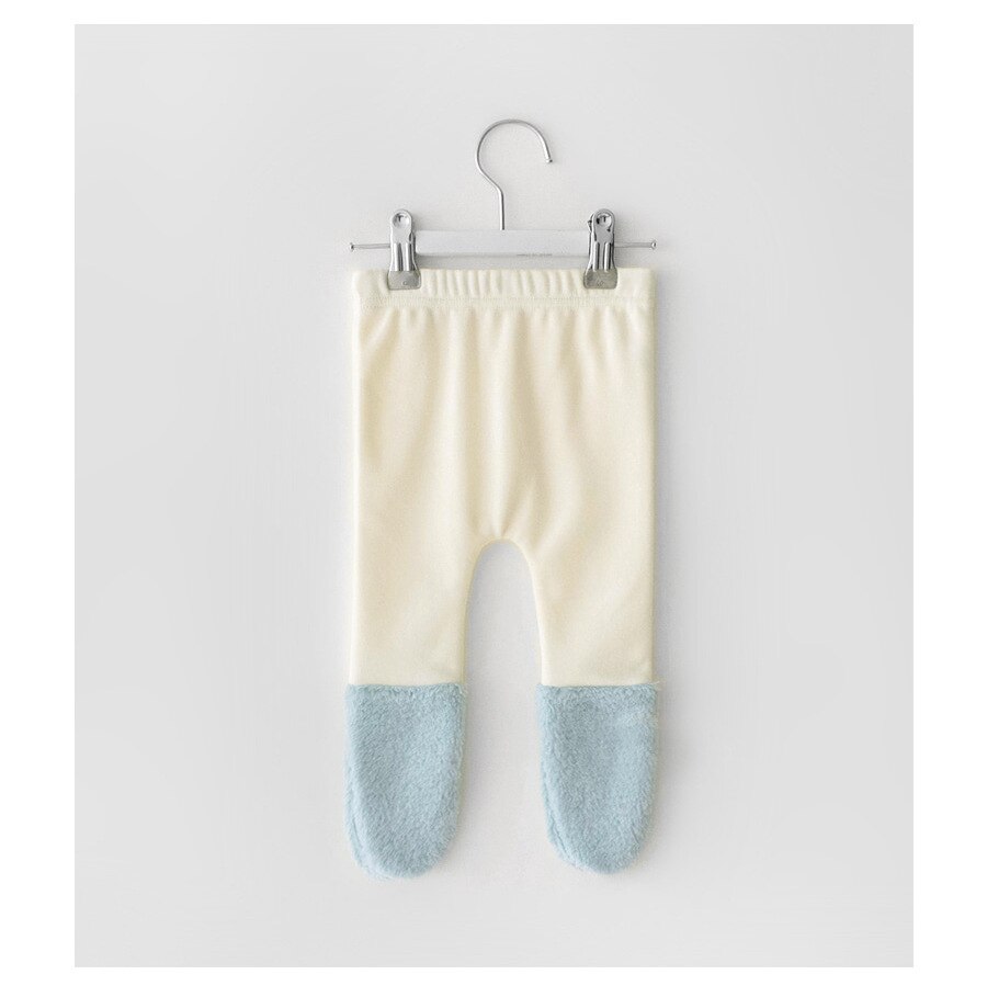 Koodykids babybukser efterår baby legging baby pige dreng leggings sokker fløjl tilføjet fødder bukser vinter 0-1 år: Blå / 3t