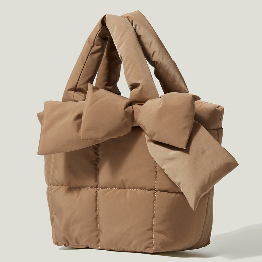 Wintertasche mit schleife, schultertasche für damen, wasserdichte nylontasche, gepolstert mit baumwolle und daunen