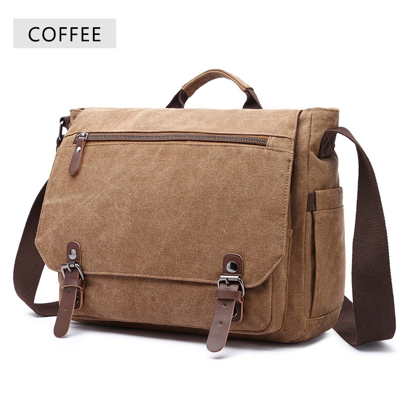 Retro Canvas Multifunction Messenger Shoulder Bag Solid Briefcases Suitcase Card Pocket For Men Women Outdoor Office Bag XA288ZC: Coffee