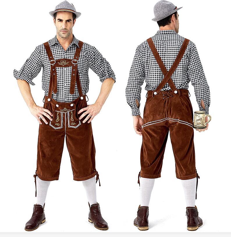 Echoine Volwassen Traditionele Oktoberfest Kostuum Lederhosen Beierse Octoberfest Duits Bier mannen Carnaval Party Fancy Kostuum: Black Brown / XXL