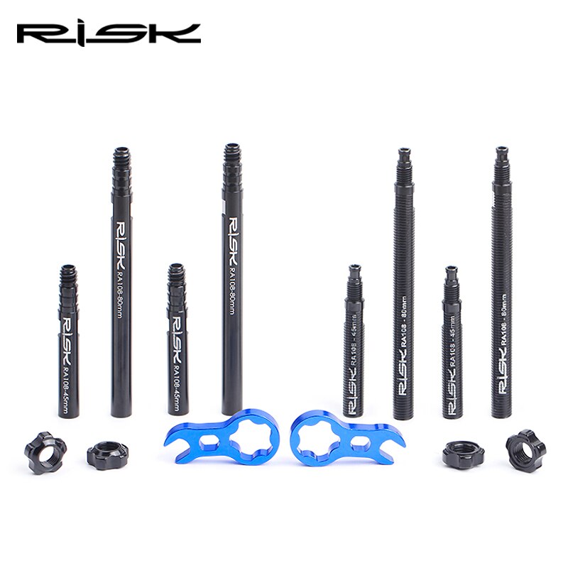 RISICO Fiets Presta Ventiel Extender Pole met 3in1 Wrench Tool 45mm/80mm Racefiets Velg ventiel Verlengstuk voor Buis Band Tubeless
